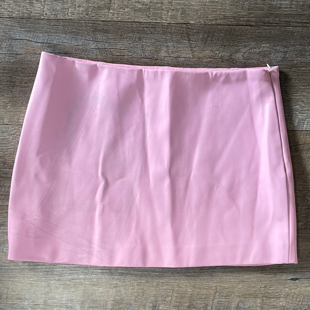 Tiger Mist Pink Pleather Mini Skirt
